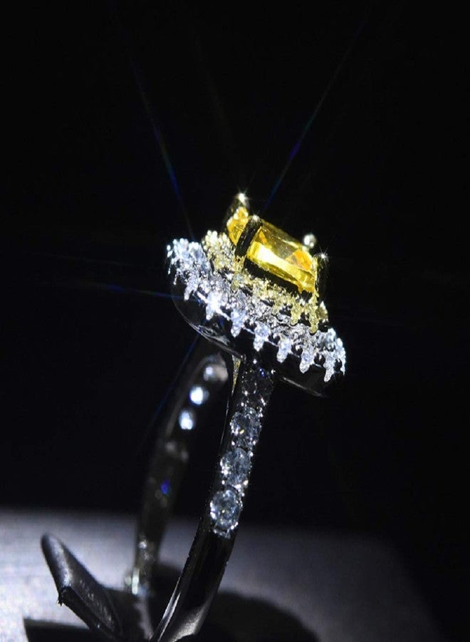 MAIHAO Women Gorgeous 925 Sterling Silver Princess Cut Citrine Ring Cushion Cut Cubic Zirconia CZ Statement Halo Engagement Ring Wedding Jewelry Size 6-10 (Size 7)… - Image 3